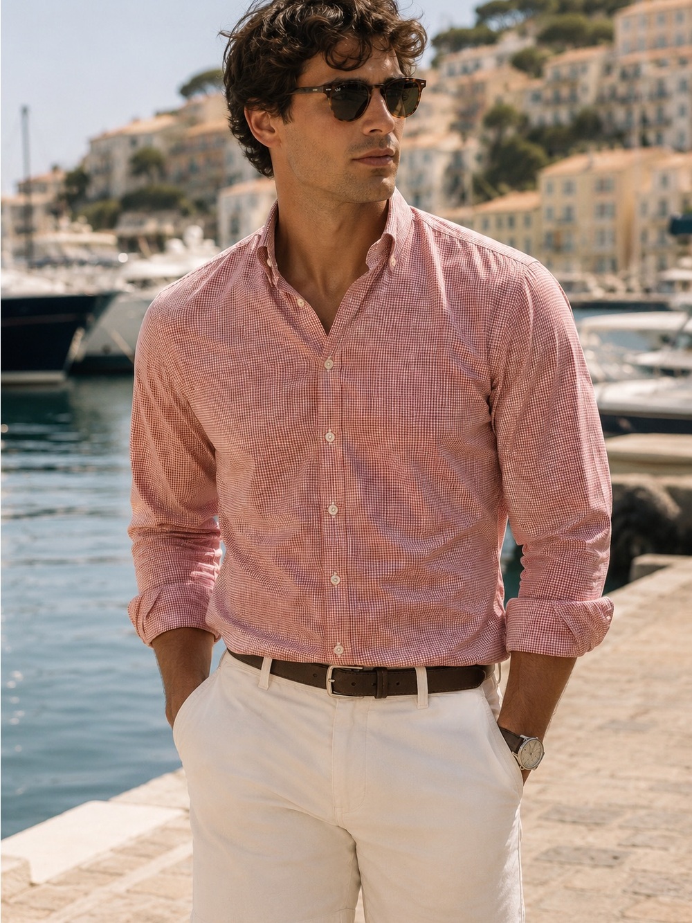 Scotch & Soda Slim Gingham Plaid Button-Up Shirt Stretch Cotton Large Coastal